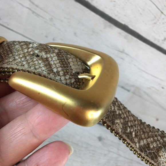 Sandy Duftler Designs Leather Belt Womens Medium‎ Gold w/ White Reptile Pattern - Picture 8 of 10